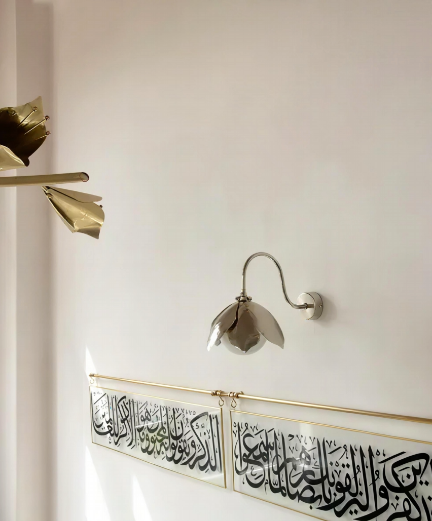 Curved Arm Silver Magnolia Sconce