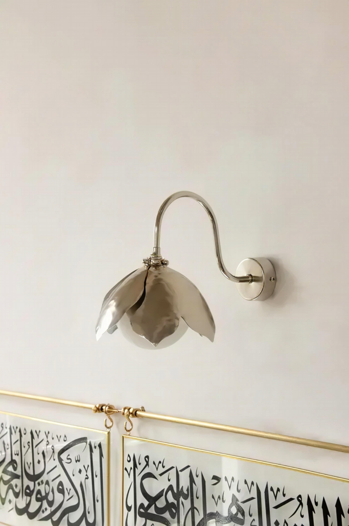 Curved Arm Silver Magnolia Sconce