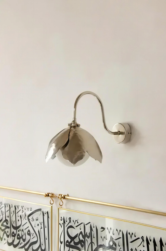 Curved Arm Silver Magnolia Sconce