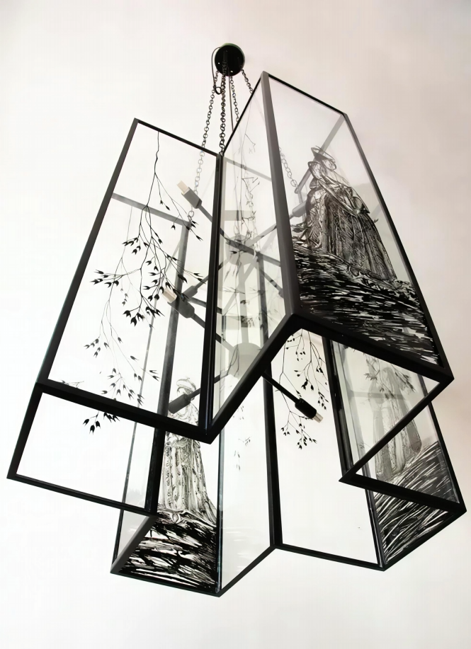 Engraved Glass Chandelier