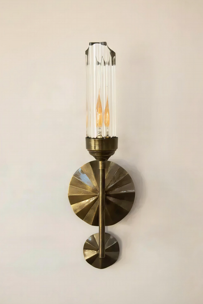 Hexagonal Glass Brass Sconce