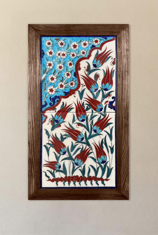Turquoise and Coral Tulip Garden Tile Art
