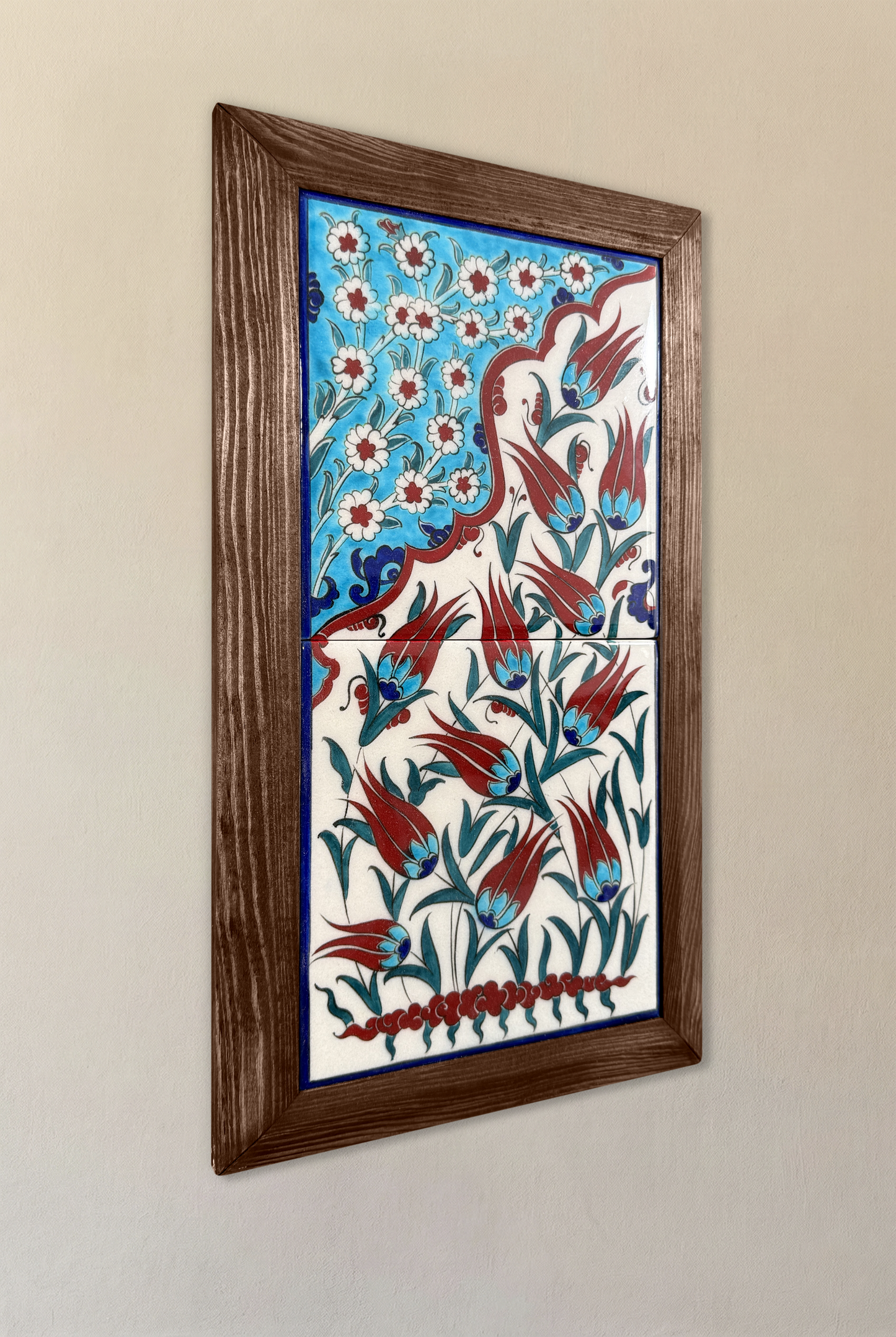 Turquoise and Coral Tulip Garden Tile Art