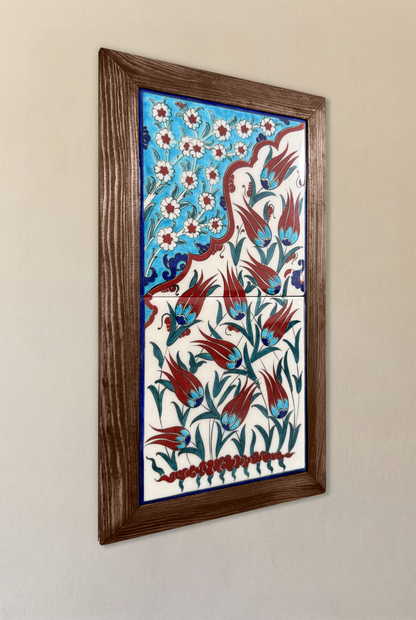 Turquoise and Coral Tulip Garden Tile Art