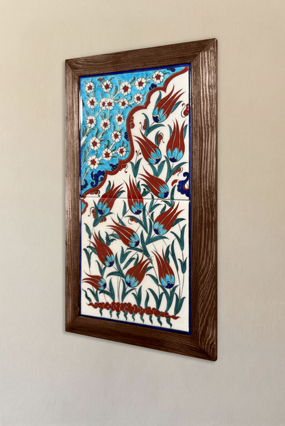 Turquoise and Coral Tulip Garden Tile Art